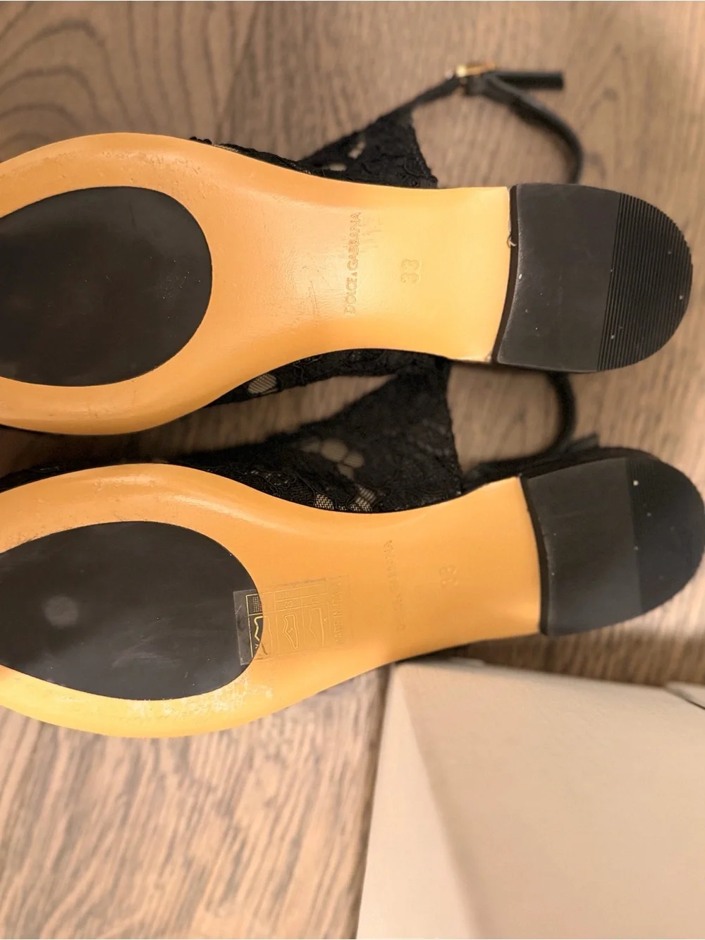 Dolce & Gabbana Black Lace Kids Slingback Shoes with Gold DG Logo